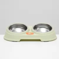 Миска металлическая двойная наклонная на пластиковом основании, 28.5&times;15&times;7 см, зелёная