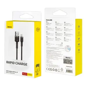 Кабель USB на Lightning 1M 2.4A Kevlar Cable Baseus черный CALKLF-BG1