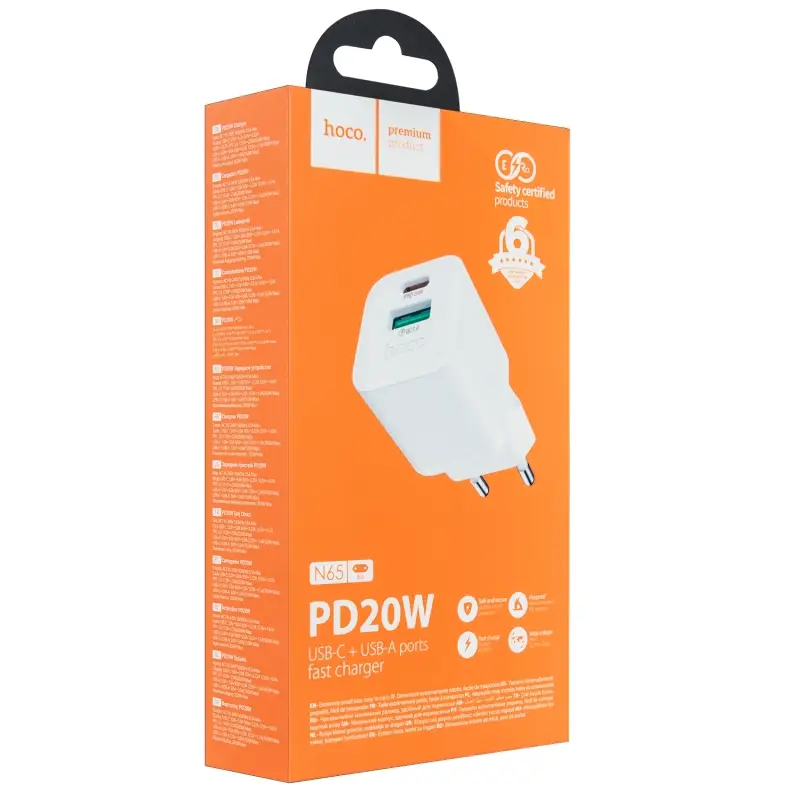 Переходник N65 СЗУ на USB QC3.0 + Type-C PD20W HOCO белый