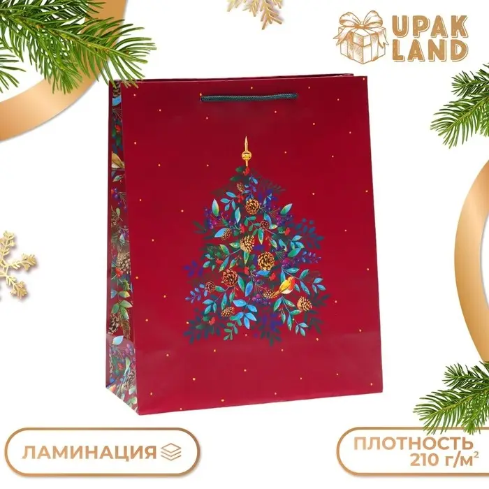 Пакет подарочный "Праздничный венок", 26 х 32 х 12 см.