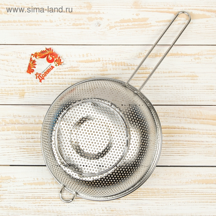 Дуршлаг «Марко», d=19 см, 37,5 х19,5 х 7 см, длинная ручка, нержавеющая сталь, хромированный Дуршлаг «Марко», d=19 см, 37,5 х19,5 х 7 см, длинная ручка, нержавеющая сталь, хромированный
