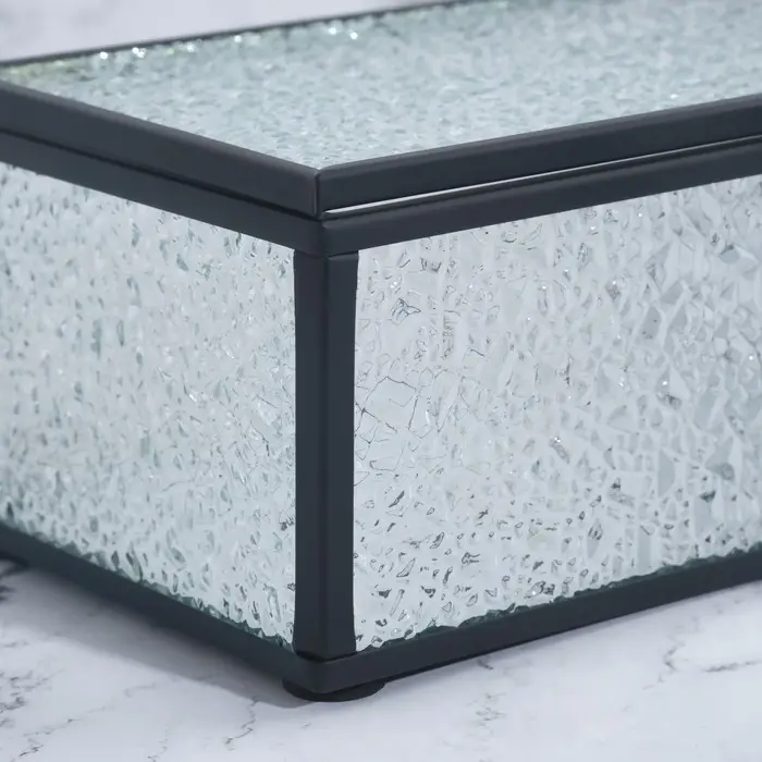 Шкатулка для украшений Wet Glass, органайзер с крышкой стеклянный, с зеркальным основанием, 14.5&times;8.5 см, прозрачная, чёрная