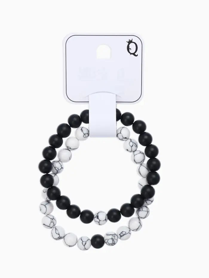Набор браслетов 2 шт. шар №8 &laquo;Агат&raquo;, чёрно-белый