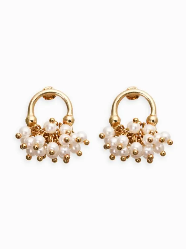 Серьги жемчуг &laquo;Виноград&raquo;, белые в золоте