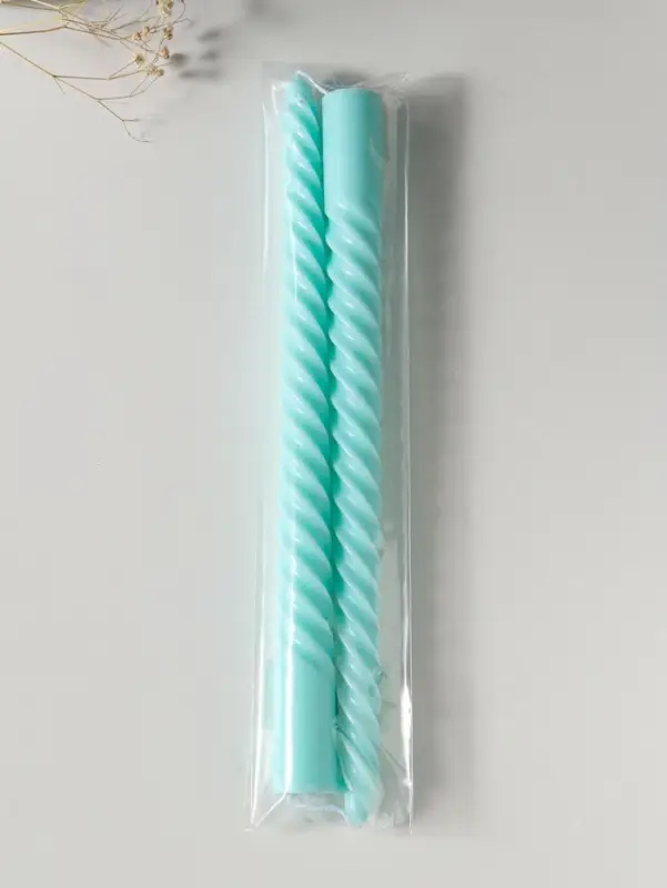 Набор свечей витых 25 см, 2 шт., 57 г, 5 ч, мятный