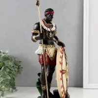 Сувенир полистоун "Воин Африки с копьем и щитом" 12х9х29 см