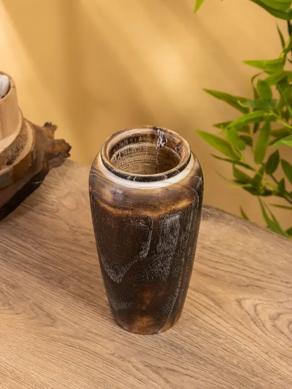 Подсвечник из дерева джати, d=7 см, 12&times;12&times;23 см, тёмно-коричневый