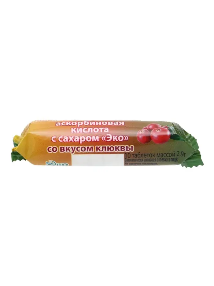 Аскорбиновая кислота со вкусом клюквы Экотекс, 10 таблеток по 2.9 г