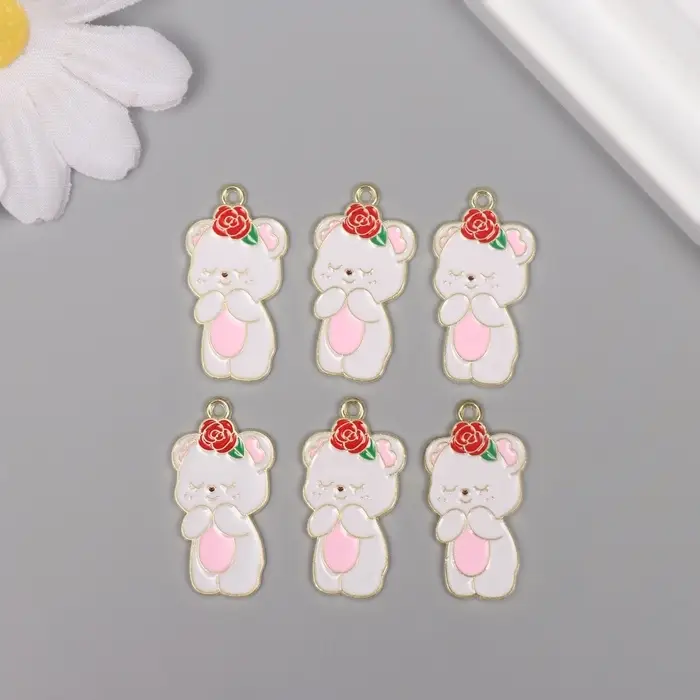 Декор для творчества металл, эмаль Декор для творчества металл, эмаль "Мишка с цветочком" 2,8х1,5 см