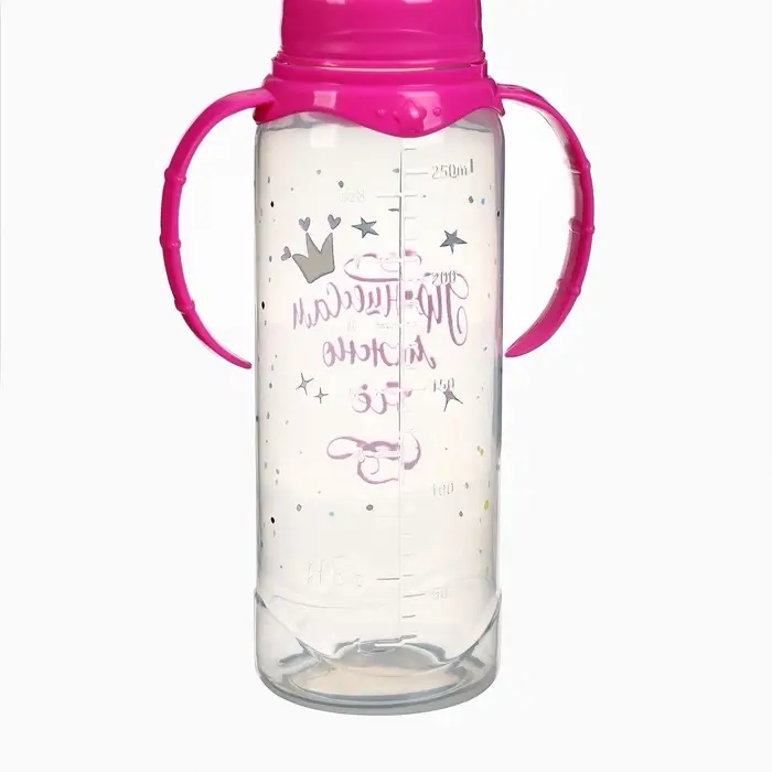 Бутылочка для кормления M&B &laquo;Принцесса&raquo;, классическое горло, от 3 мес., 250 мл., с ручками, розовый