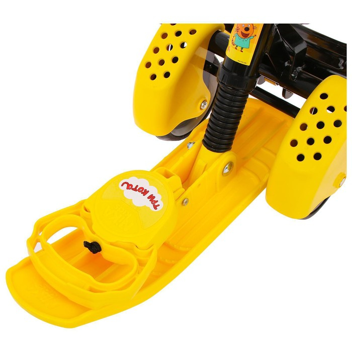 Снегокат с колёсами «Тимка спорт 6 Три кота», ТС6/ТК, с родительской ручкой, со спинкой и ремнём безопасности, цвет жёлтый/чёрный Снегокат с колёсами «Тимка спорт 6 Три кота», ТС6/ТК, с родительской ручкой, со спинкой и ремнём безопасности, цвет жёлтый/чёрный