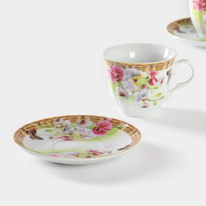 Сервиз чайный керамический Доляна «Садовый дворик», 4 предмета: 2 чашки 200 мл, 2 блюдца d=14 см Сервиз чайный керамический Доляна «Садовый дворик», 4 предмета: 2 чашки 200 мл, 2 блюдца d=14 см