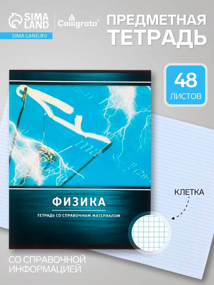 Предметная тетрадь по физике Calligrata &laquo;Металл&raquo;, 48 листов, в клетку, со справочным материалом, обложка из мелованного картона