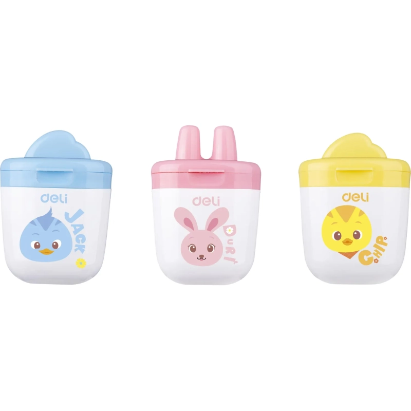 Точилка ручная Deli ER01300, 1 отверстие, с контейнером, пластик, ассорти