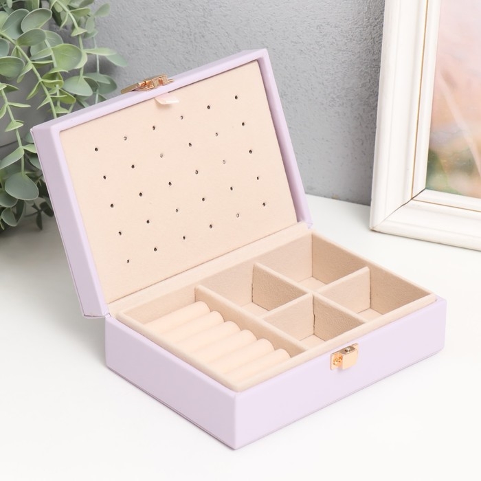 Шкатулка кожзам для украшений  Шкатулка кожзам для украшений "Матовая гладь. Прямоугольная" сиреневая 16х11,5х5,5 см