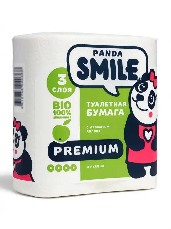 Туалетная бумага SMILE, с ароматом яблока, 3 слоя, 4 рулона