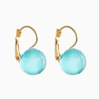 Серьги пластик "Шар №14", цвет морской в золоте