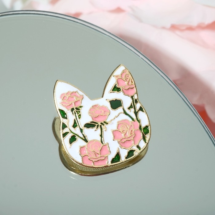 Брошь «Кошечка» цветочный узор, цветная в золоте Брошь «Кошечка» цветочный узор, цветная в золоте
