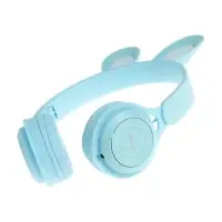 Наушники детские, беспроводные, накладные, с ушками зайца, Y08R, Bluetooth 5.1, с микрофоном, с подсветкой, 400 мАч, синий