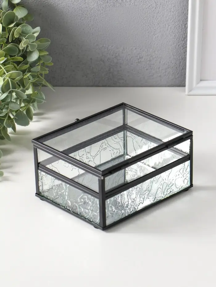 Шкатулка стекло с металлическим каркасом "Проталины" прозрачная 11,5х15х7,3 см
