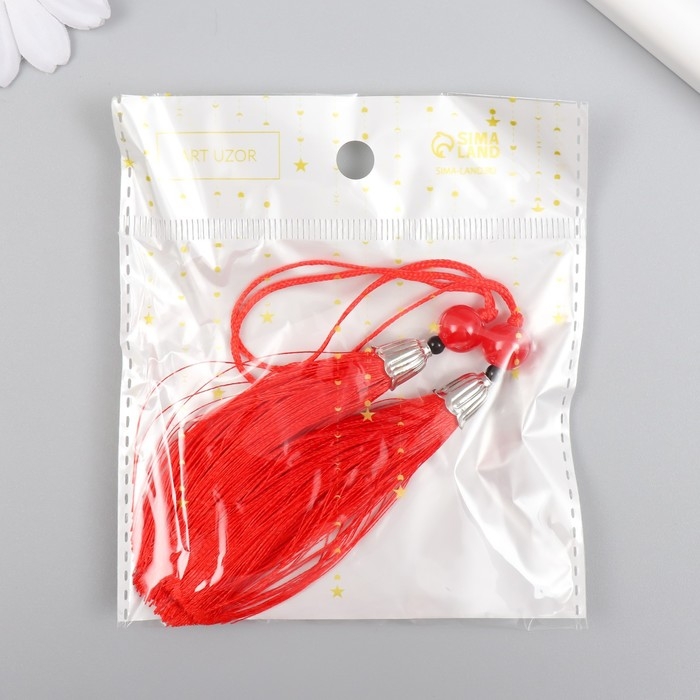 Декор для творчества текстиль Декор для творчества текстиль "Кисть с бусинкой" красный набор 2 шт 10х1 см