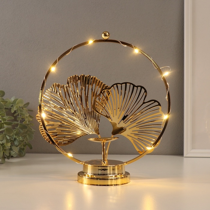 Подсвечник на 1 свечу Подсвечник на 1 свечу "Листья Гинкго" с подсветкой, d-6 см 9,5х23,5х27 см