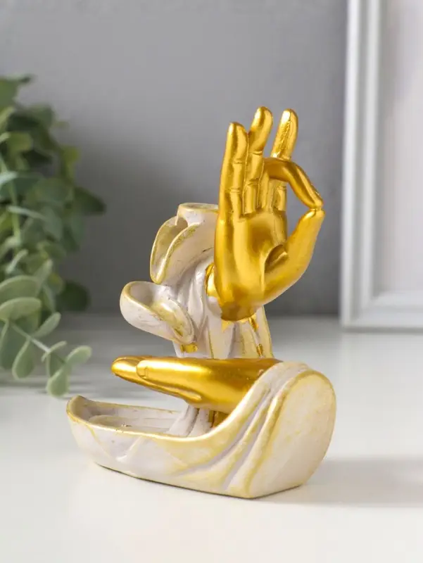 Подставка для благовоний &laquo;Мудры рук&raquo; стелющийся дым, беж с патиной, 10&times;5.5&times;11.7 см