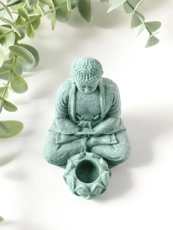 Подсвечник/подставка под конус полистоун "Будда и лотос" зелёный d=1,5 см 7,7х5,5х9 см