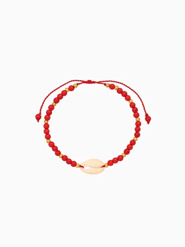 Браслет "Моана" камень пирит, длина 16 см, цв. красный