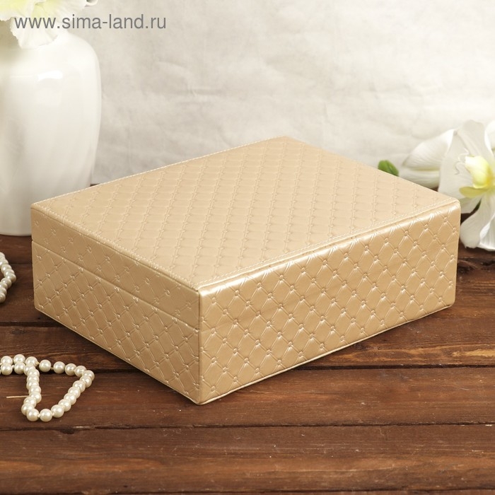 Шкатулка кожзам для украшений  Шкатулка кожзам для украшений "Стёганная" золото 8,5х23,5х19 см