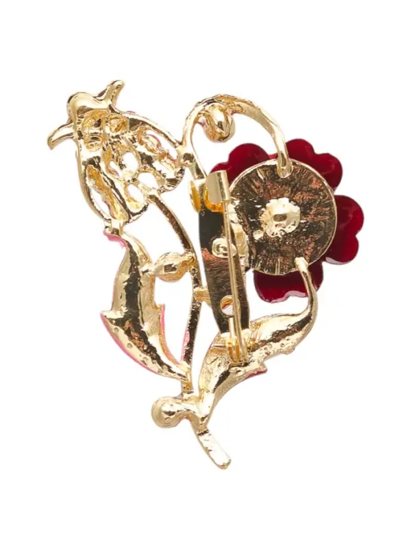 Брошь &laquo;Цветение&raquo;, красная в золоте