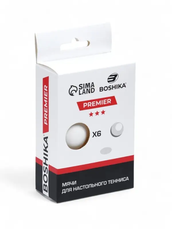 Мяч для настольного тенниса BOSHIKA Premier 3***, набор 6 шт., ABS, цвет белый