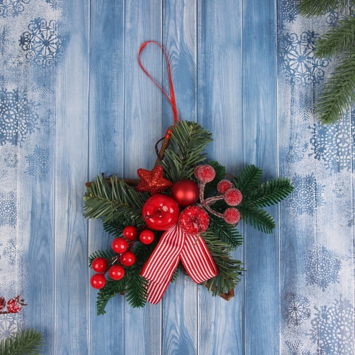 Украшение ёлочное  Украшение ёлочное "Снежное яблочко на звезде" 20х20 см