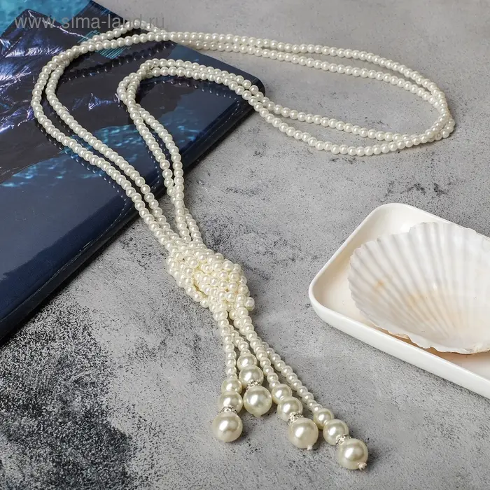 Бусы &laquo;Узел&raquo;, 2 нити, бусины №6-14, цвет молочный, 80 см