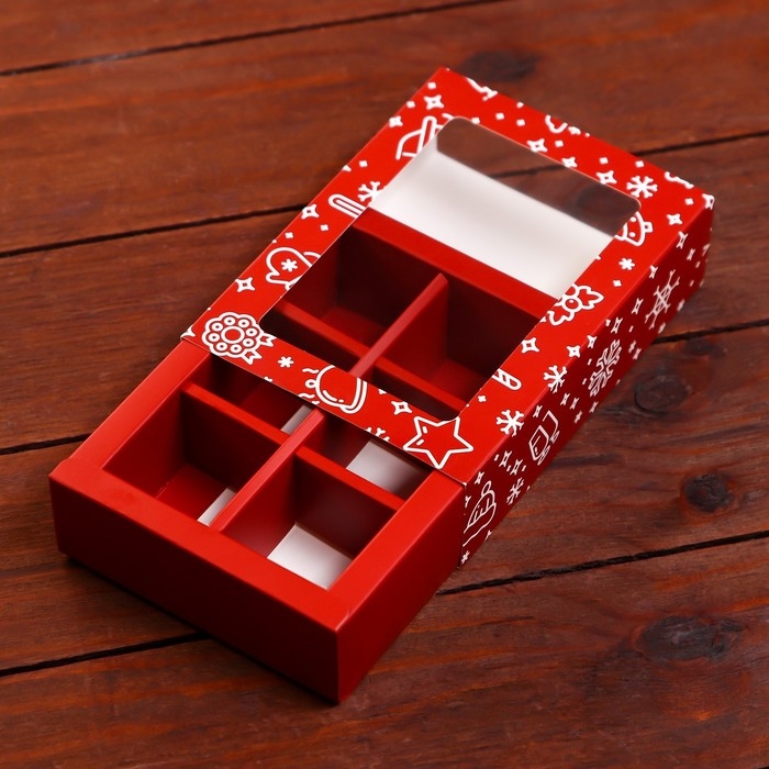 Новый год. Коробка под 6 конфет Новый год. Коробка под 6 конфет "Праздничное настроение", 13,7 х 9,8 х 3,8 см, кондитерская упаковка