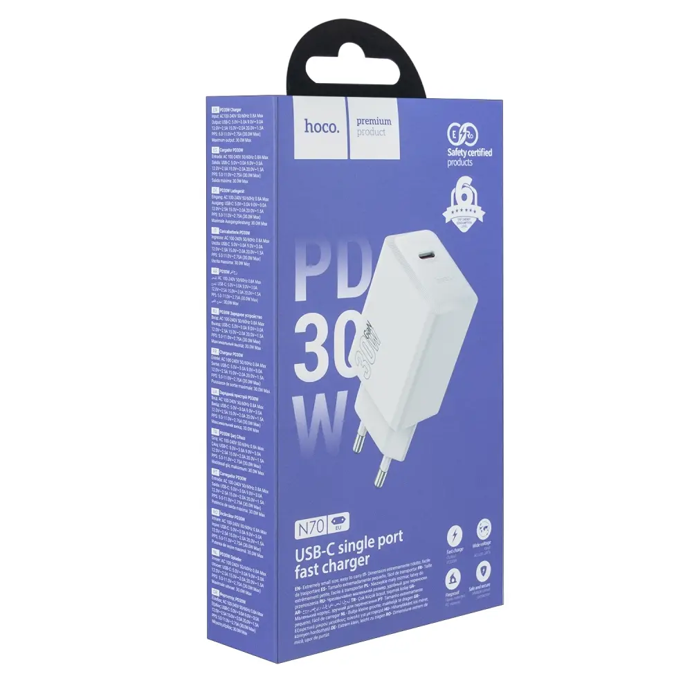Переходник N70 СЗУ на Type-С PD 30W HOCO белый
