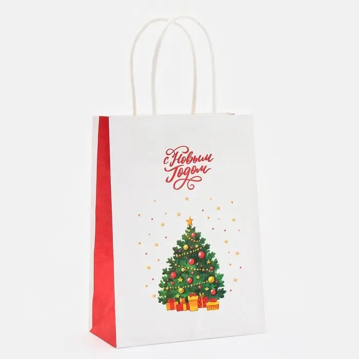 Пакет бумажный подарочный новогодний крафт «Новый год» 15×21×8 см Пакет бумажный подарочный новогодний крафт «Новый год» 15×21×8 см