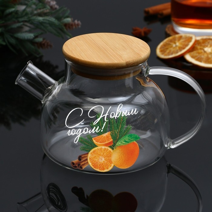 Чайник заварочный стеклянный с бамбуковой крышкой Дорого внимание «С Новым годом. Аромат праздника», 800 мл Чайник заварочный стеклянный с бамбуковой крышкой Дорого внимание «С Новым годом. Аромат праздника», 800 мл