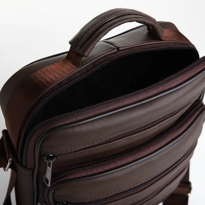 Сумка кросс-боди мужская на молнии, 5 наружных карманов, с ручкой, длинный ремень, 19&times;8.5&times;25 см, коричневая