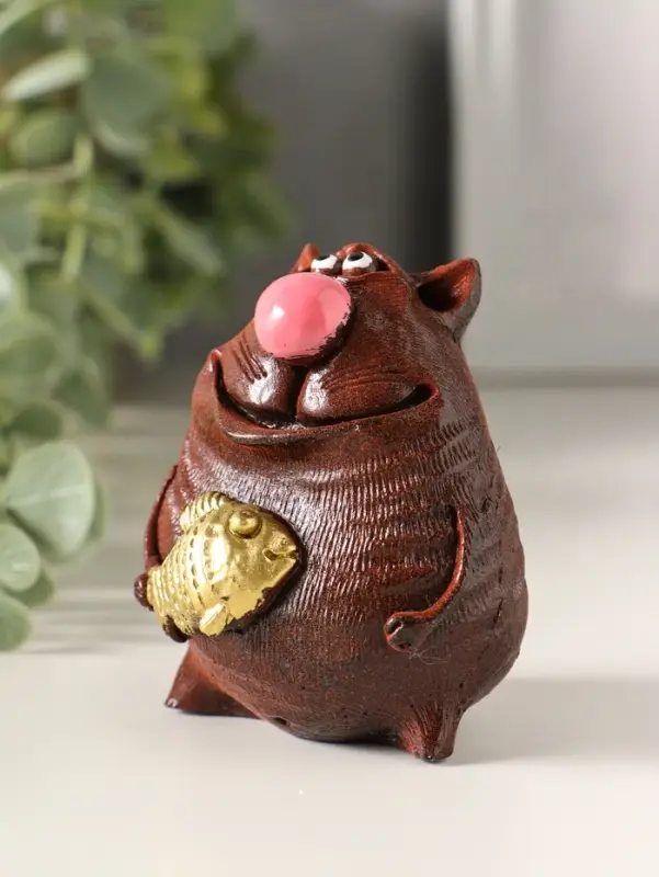 Сувенир Кот с рыбой,микс 7х5,5х6см