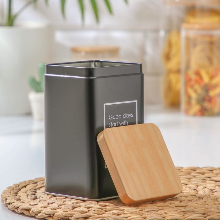 Банка для сыпучих продуктов «Lifestyle кофе», 9×9×15 см, цвет чёрный Банка для сыпучих продуктов «Lifestyle кофе», 9×9×15 см, цвет чёрный
