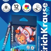 Восковые мелки 12 цветов, ErichKrause Kids Space Animals, трёхгранные