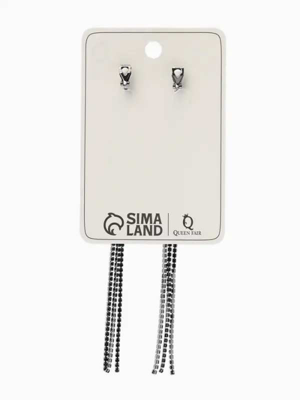 Клипсы висячие со стразами &laquo;Лёд&raquo;, классика, чёрная в чёрном металле