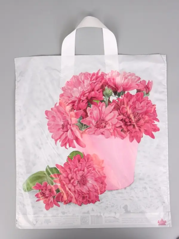 Пакет подарочный Хризантемы 40 х 36 см 37 мкм
