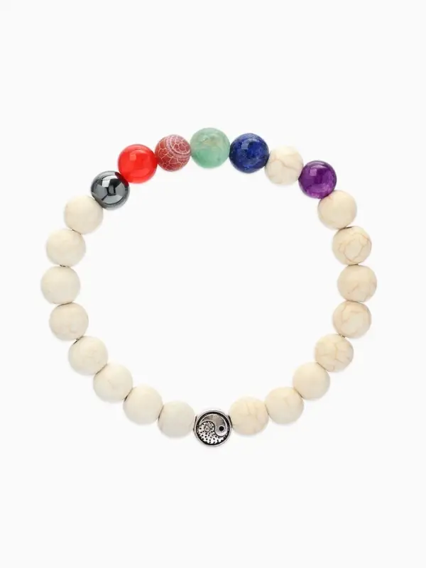 Браслет из бусин &laquo;Чакры. Планеты и Инь-ян&raquo;, d=7 см, разноцветный, белый с чернёным серебром