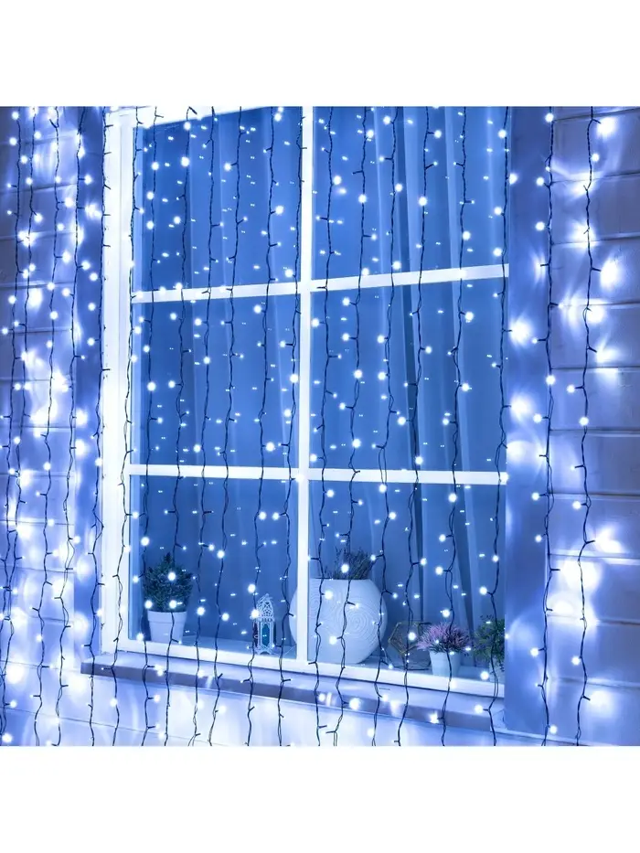 Гирлянда &laquo;Занавес&raquo; 2&times;3 м, IP44, УМС, тёмная нить, 760 LED, свечение белое, мерцание, 220 В