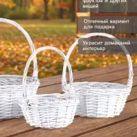 Плетёная корзина для хранения Noma, лоза, с ручкой, белая, набор 3 шт.