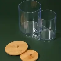 Органайзер для ватных палочек и дисков BAMBOO, с крышкой, 15.5&times;8.5&times;12 см, прозрачный, коричневый