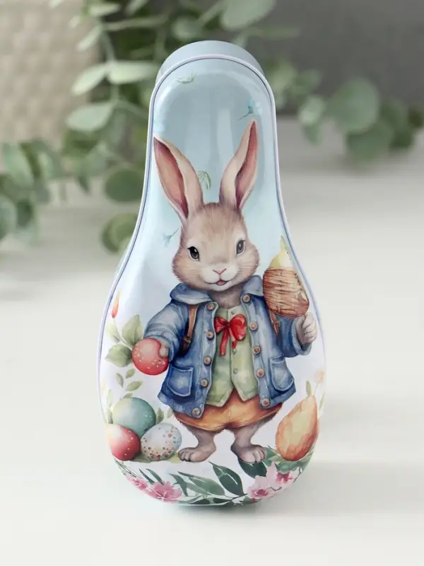 Шкатулка металл "Зайчик с пасхальными яичками" 4,6х7х14,3 см