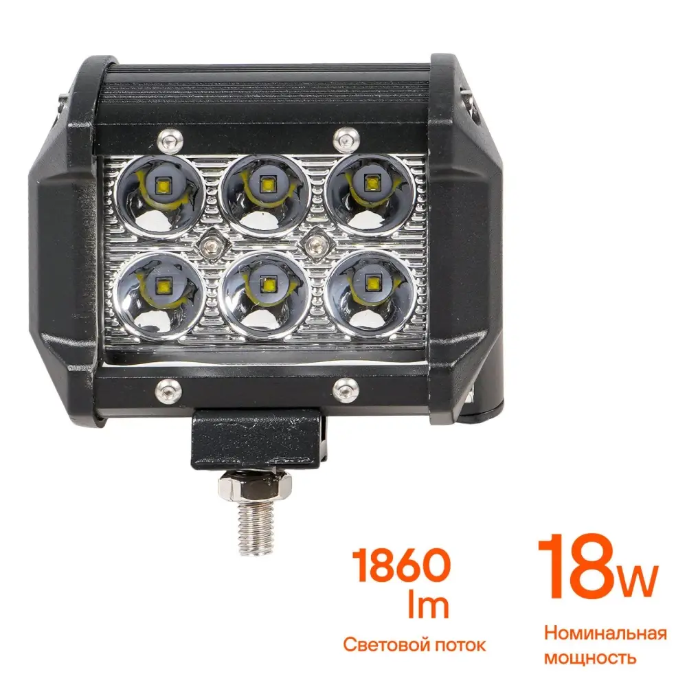 Фара светодиодная (балка) двухрядная, 6 LED направленный свет, 18W, (98х78х65) 12/24V
